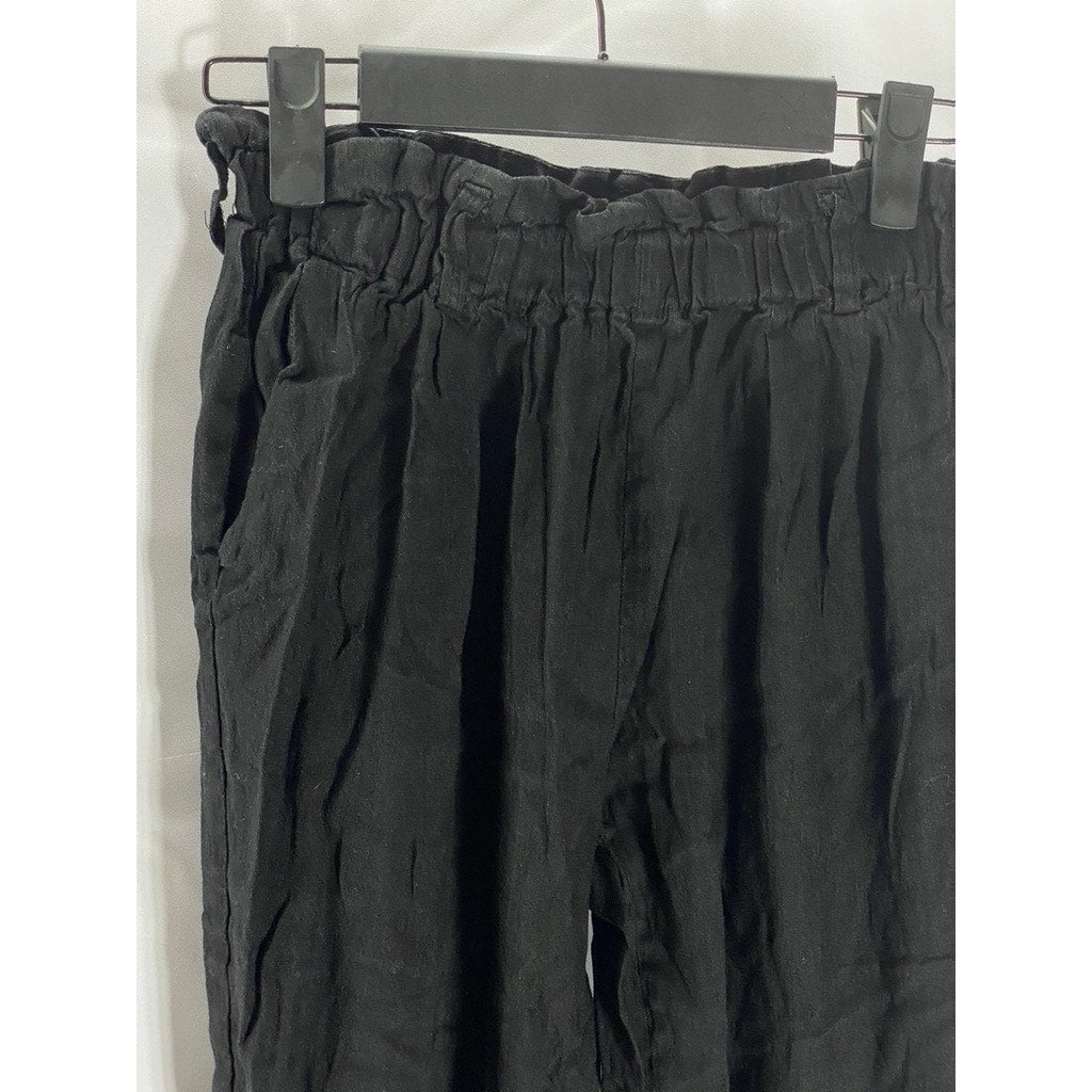 PINKYOTTO Women’s Black Solid Ruffle Waist Pull-On Jogger Pant SZ S