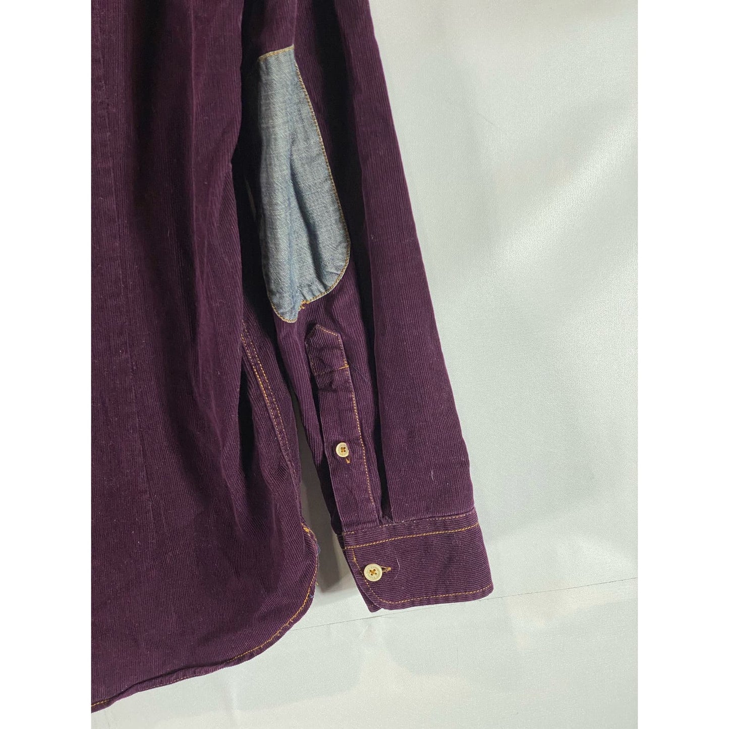 TED BAKER LONDON Men's Burgundy Corduroy Elbow-Patch Button-Up Shirt SZ 4(US/L)