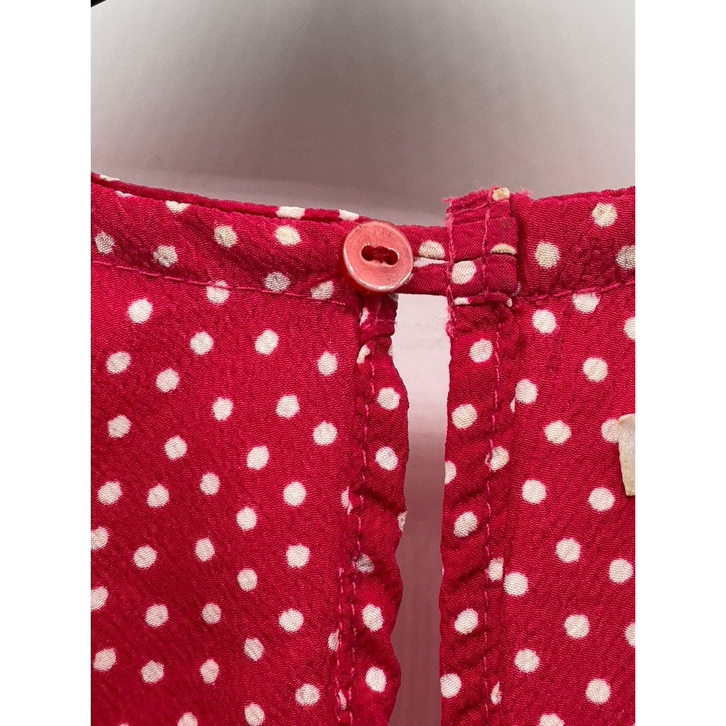 ZARA TRAFALUC Women's Pink-White Polka Dot V-Neck Flare Short Sleeve Romper SZXS