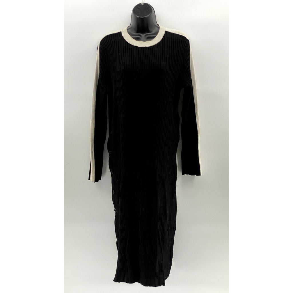 FUTURE COLLECTIVE KHALANA BARFIELD BROWN Women's Black-Cream Ribbed Dress SZ L