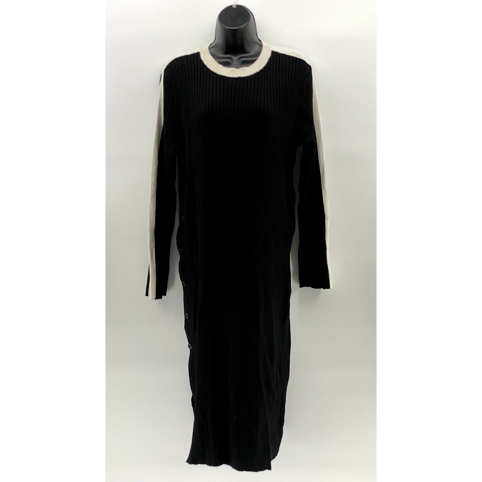 FUTURE COLLECTIVE KHALANA BARFIELD BROWN Women's Black-Cream Ribbed Dress SZ L