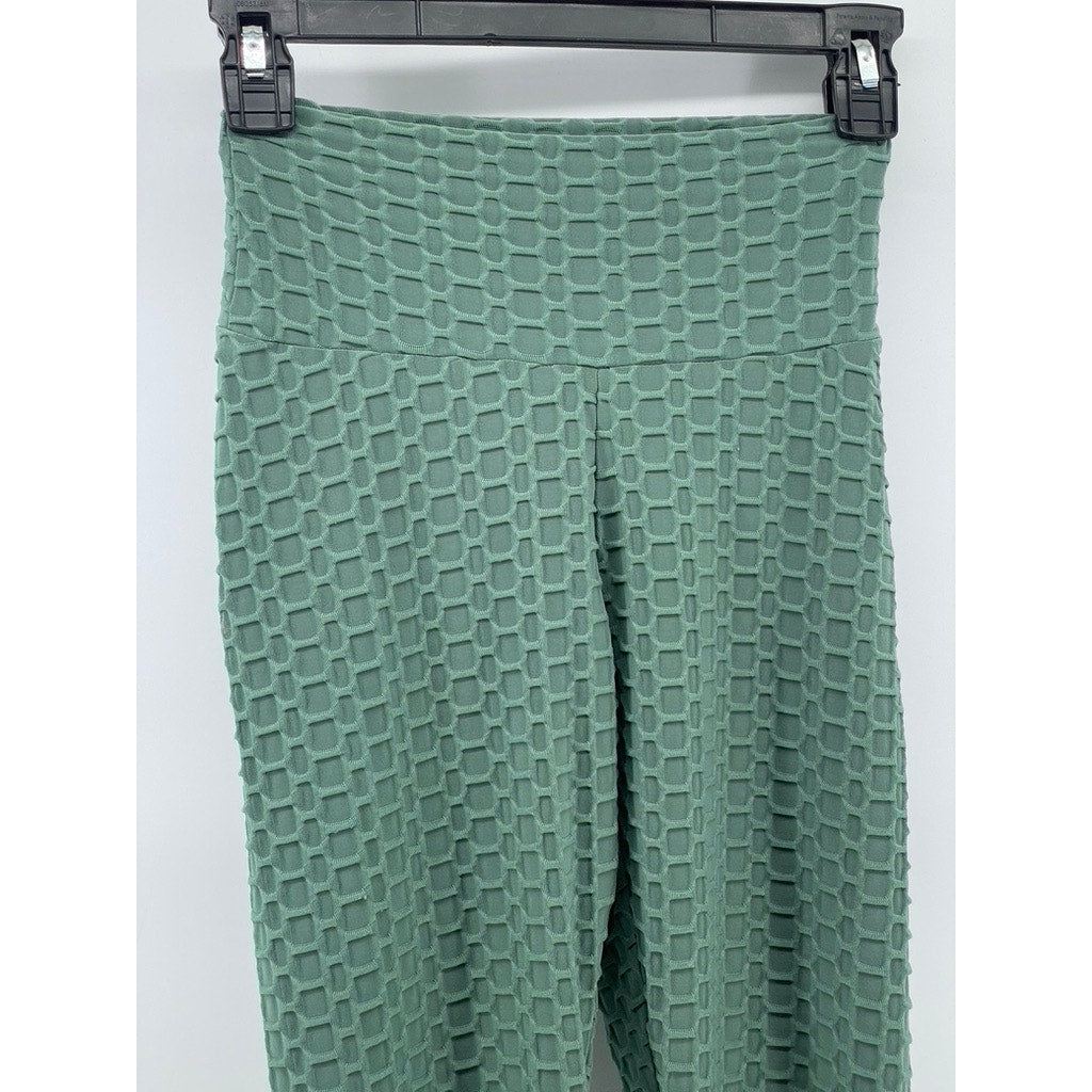 FOREVER 21 Women's Forest Green Textured Ruched-Back Pull-On Casual Leggings SZS