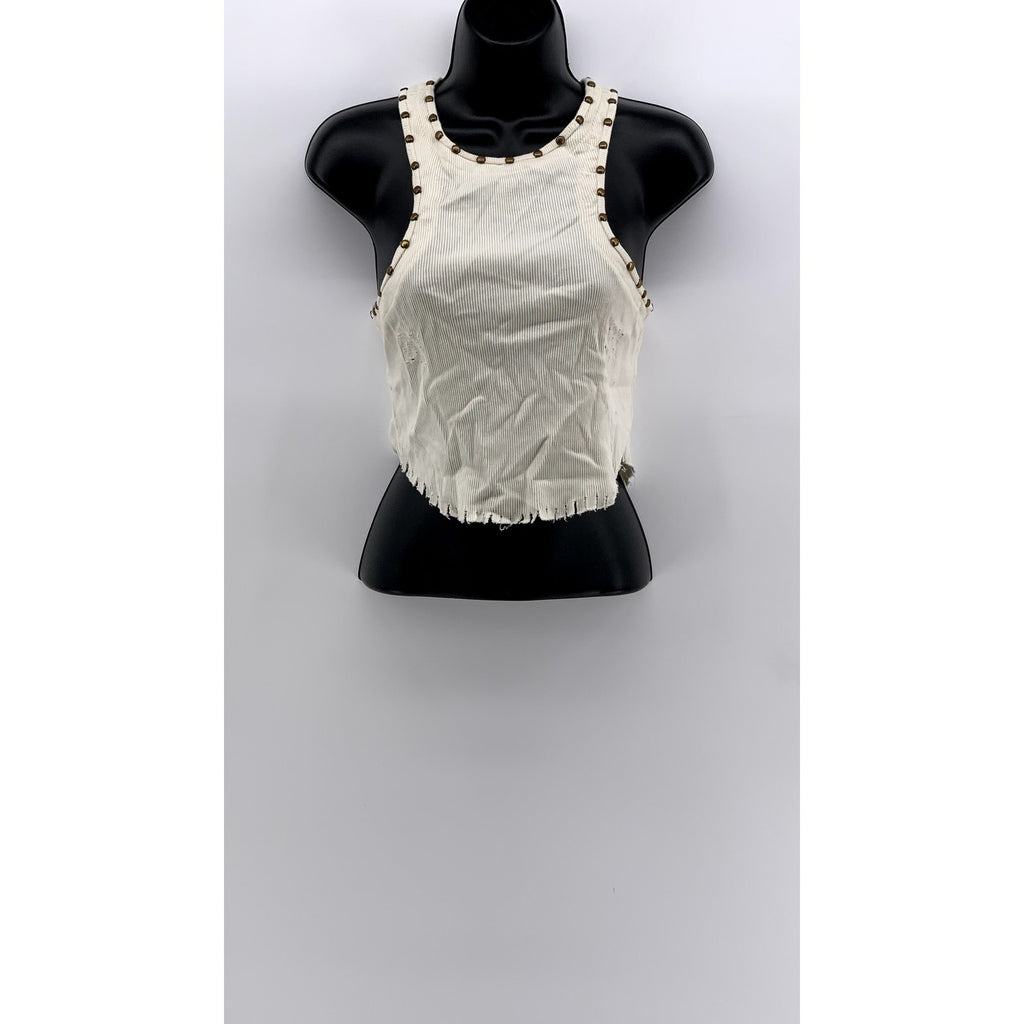 WE THE FREE Women's Cream Studded Sleeveless Distressed Ribbed Crop Top SZ XS