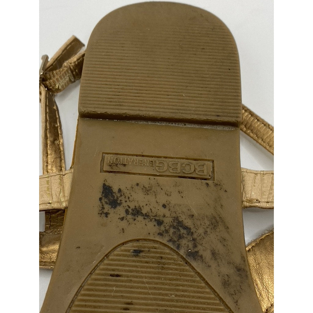 BCBGENERATION Women's Tan Rhinestone Embellished T-Strap Sandals SZ 7