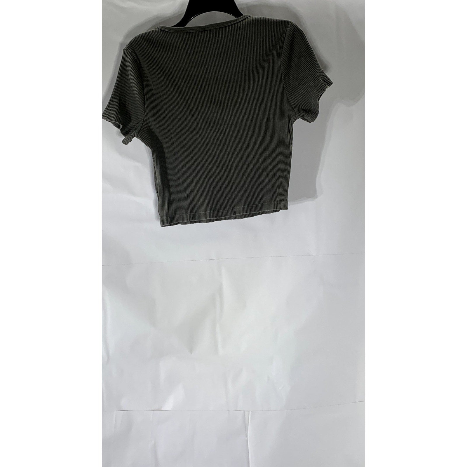 UNIQLO Women's Dark Gray Ribbed Crewneck Short Sleeve Cropped Top SZ L