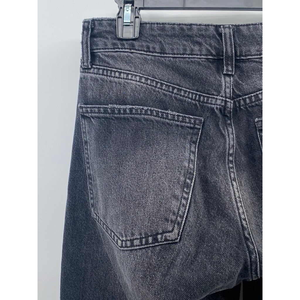 ZARA Women's Black Denim Distressed High-Rise Wide-Leg Regular-Fit Jeans SZ 4
