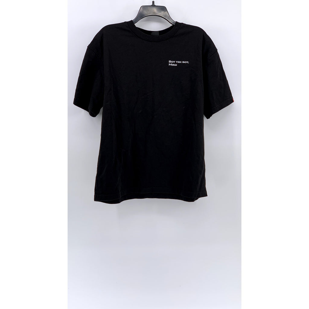 Men's Black Text Logo Crewneck Short Sleeve T-Shirt SZ L