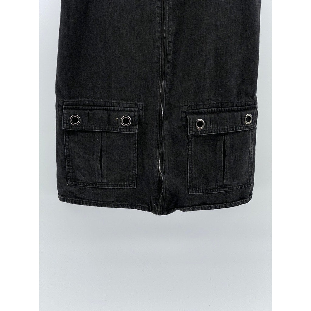 FOREVER 21 Women's Black Denim Zip-Up Sleeveless Scoop-Neck Mini Dress SZ M