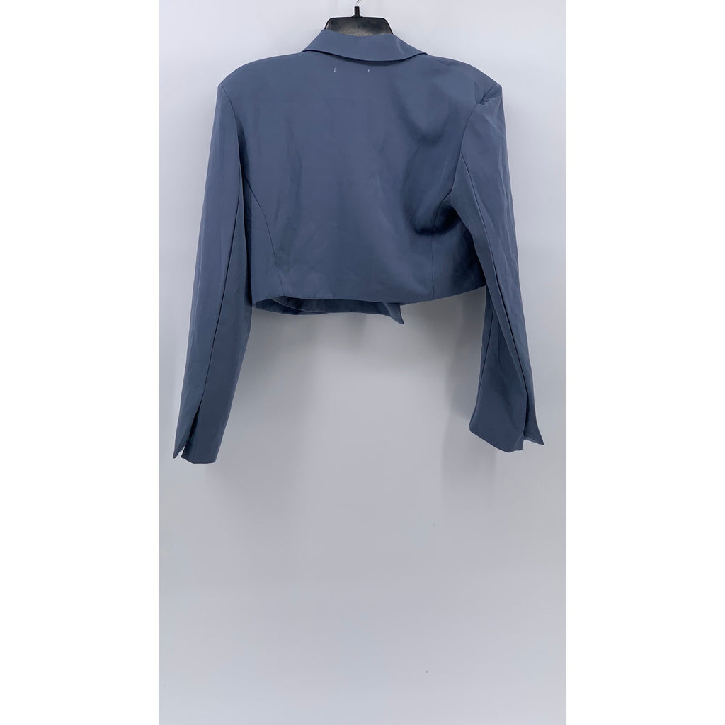 INDEFEIR Women's Blue Single Button Notch Collar Long Sleeve Cropped Top SZ XS