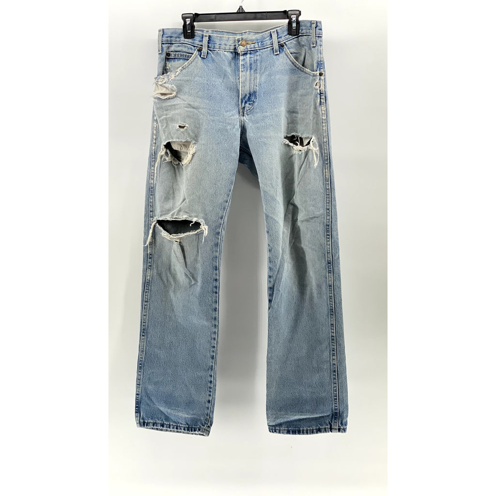 DICKIES Men's Light Blue Denim Distressed Straight-Leg Regular-Fit Jeans SZ 34