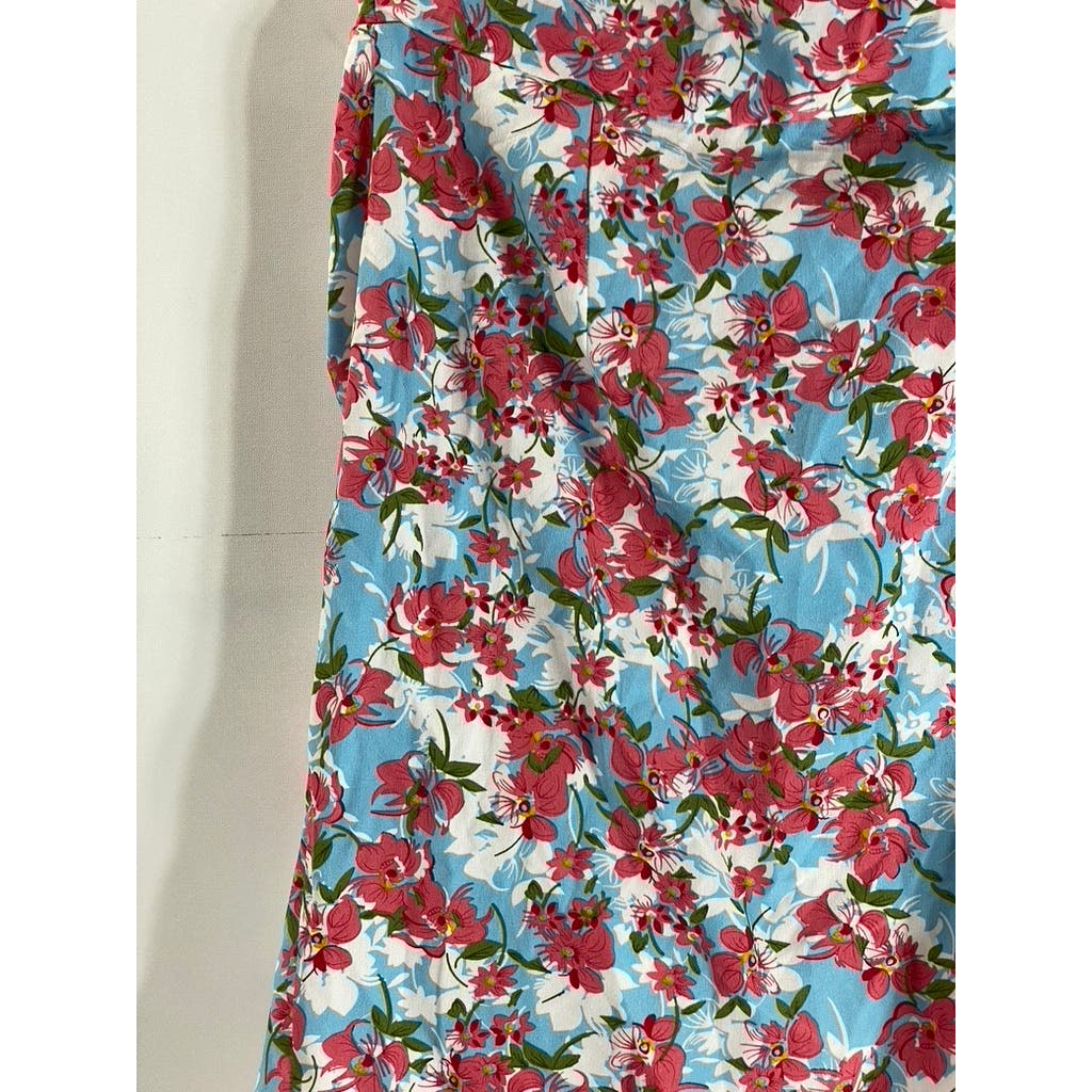 CIDER Women's Pink/Blue Floral Corset Strapless Asymmetrical-Hem Dress SZ S(US4)