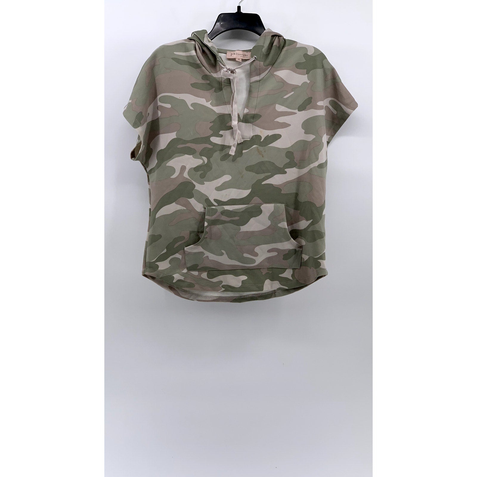 PHILOSOPHY Women's Green Camo Print Hooded Sleeveless Sweater Top SZ M