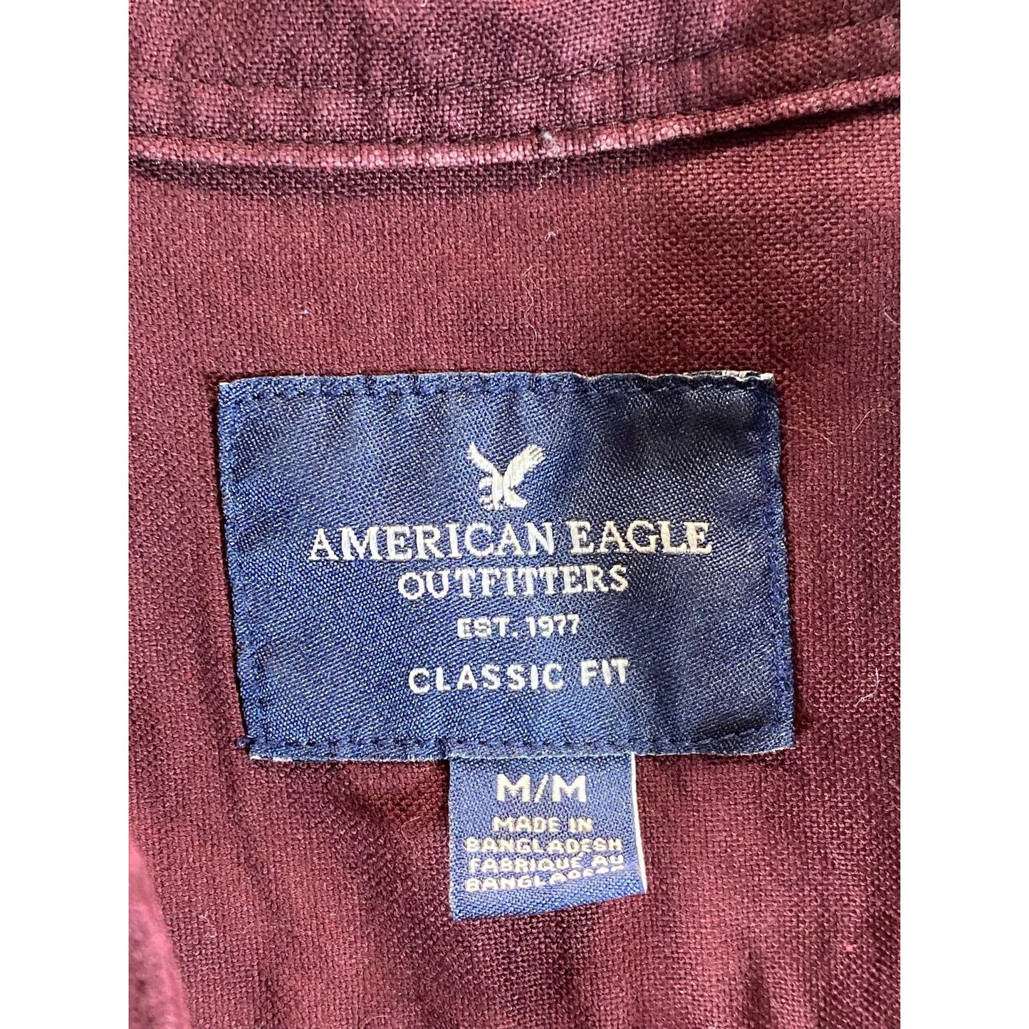 AMERICAN EAGLE Men's Burgundy Classic-Fit Button-Up Long Sleeve Shirt SZ M