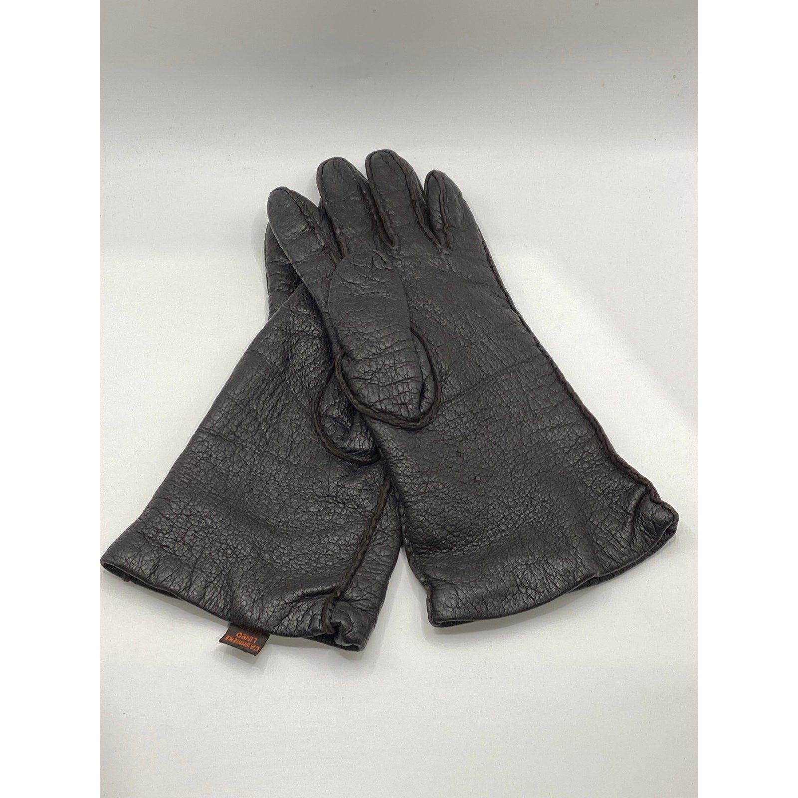 SERMONETA Women's Brown Leather Cashmere Lined Gloves SZ 7