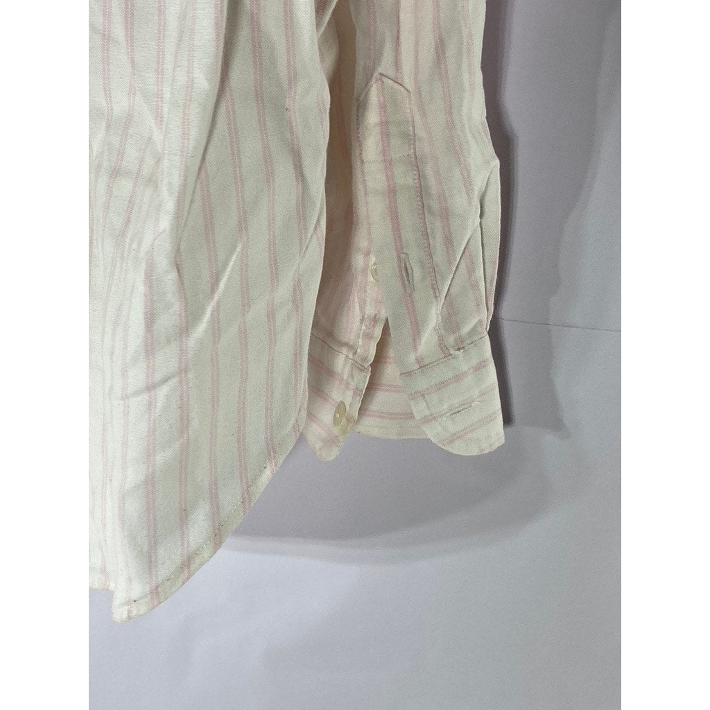 DANA ALEXANDER Women’s Vintage White-Pink Striped Button-Up Regular-Fit Top SZ 8