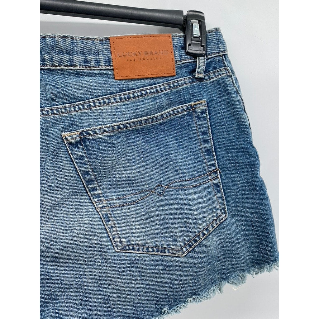 LUCKY BRAND Women's Light Blue Denim The Cut-Off Mid-Rise Shorts SZ 12/31