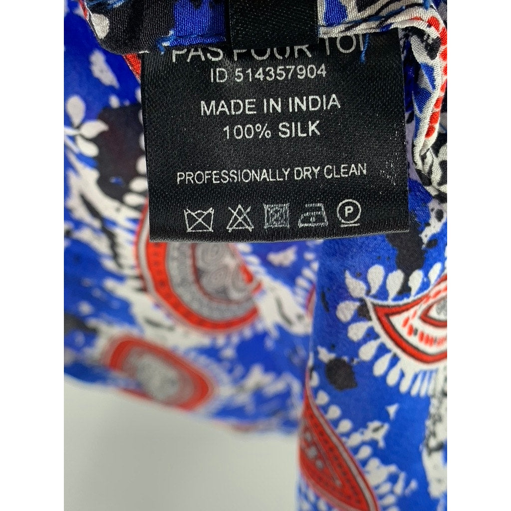 DODO BAR OR Women's Blue-Red Silk Paisley Mock-Neck Long Sleeve Top SZ 40(USS)