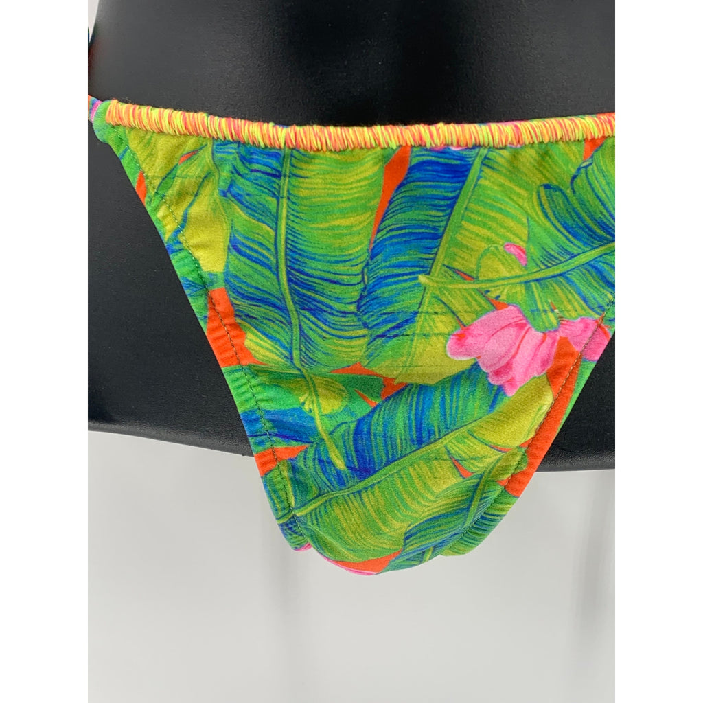 FARM Women's Green Tropical Floral Side-Tie Bikini Bottom SZ M