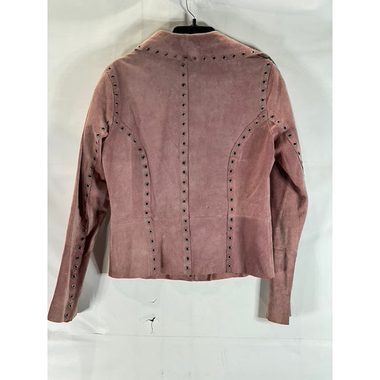 ESSENDI Women's Pink Vintage Calf Suede Cropped Grommet Snap-Button Jacket SZS