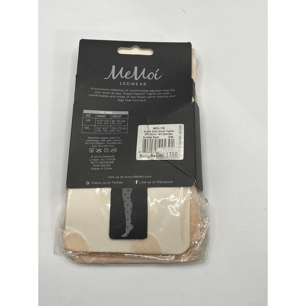 MEMOI Women's Scallop Shell Beige Super Dots Sheer Pull-On Tights SZ S/M