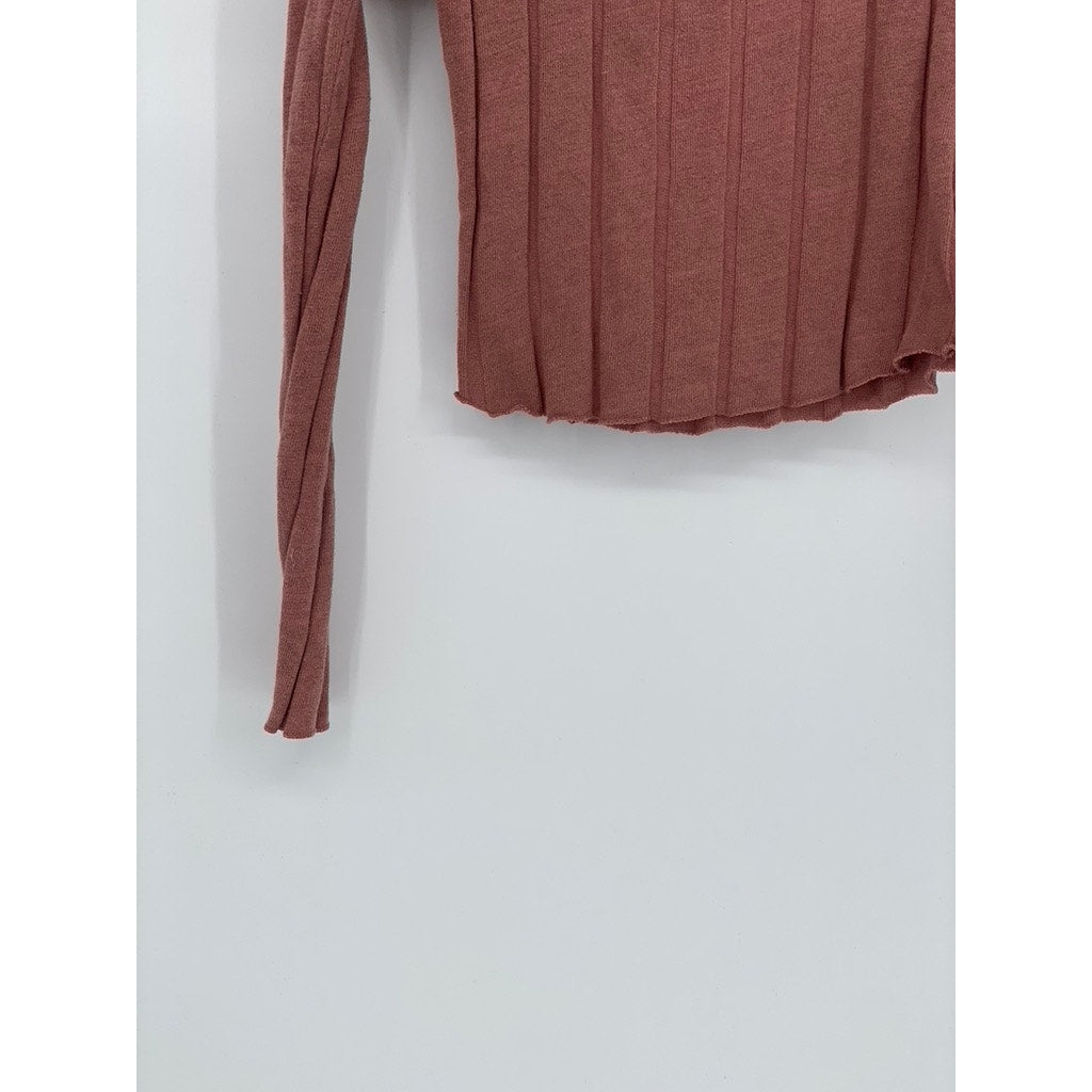FOREVER 21 Women’s Rust Pink Wide Rib Straight-Neck Long Sleeve Crop Top SZ L
