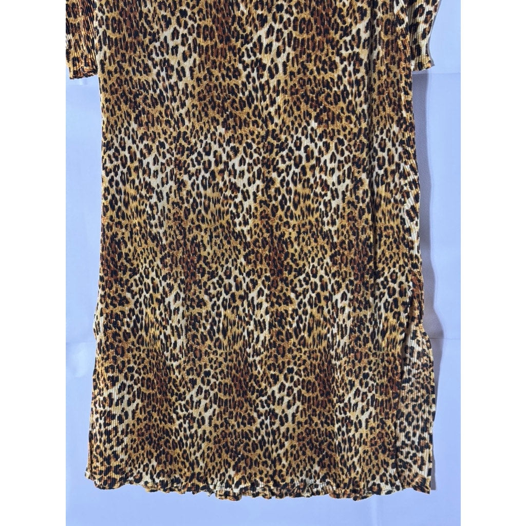 VIOLET ROMANCE Women's Brown Multi Leopard Print Plisse Midi Dress SZ 12