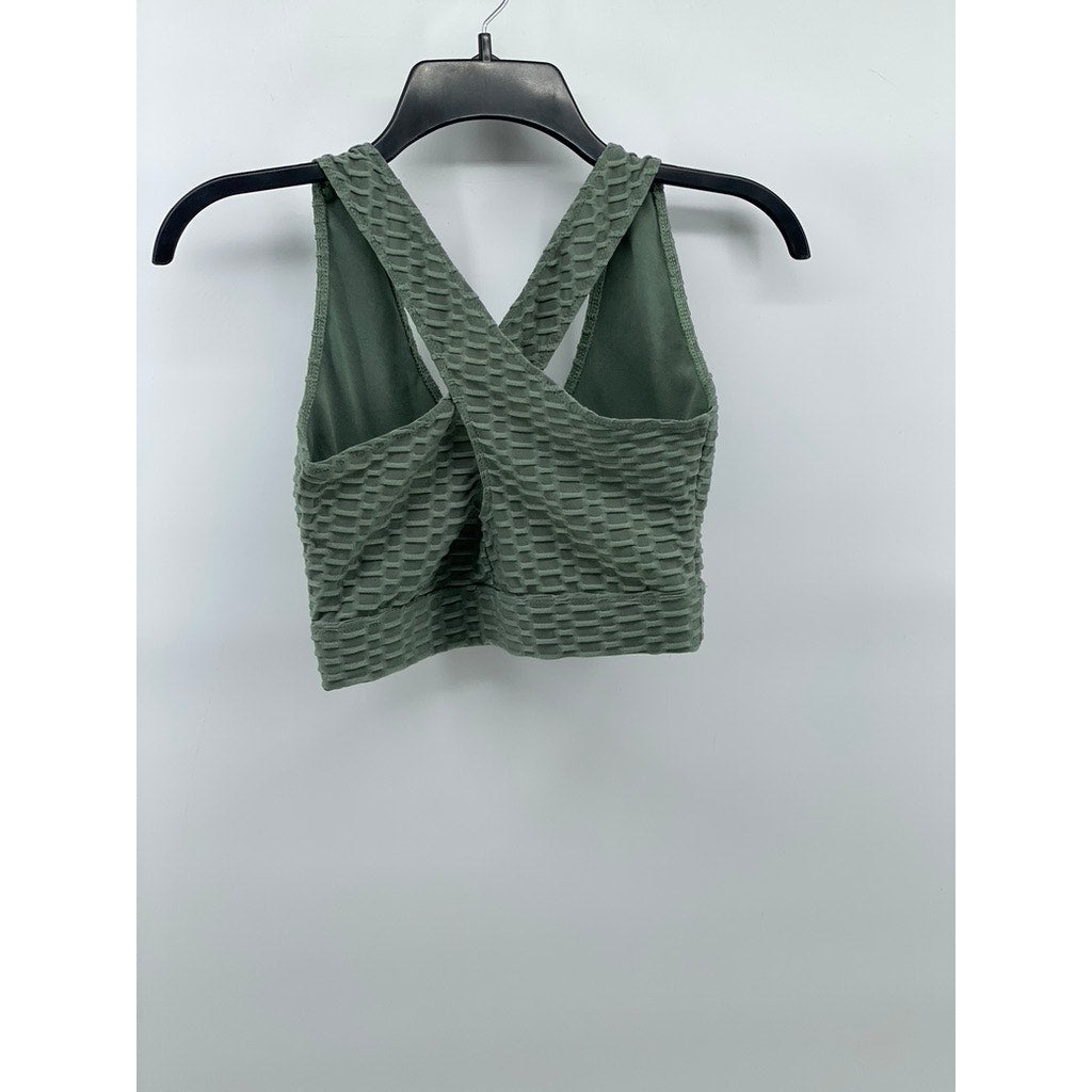 FOREVER 21 Women’s Green Honeycomb Textured V-Neck Cross Back Bralette SZ S