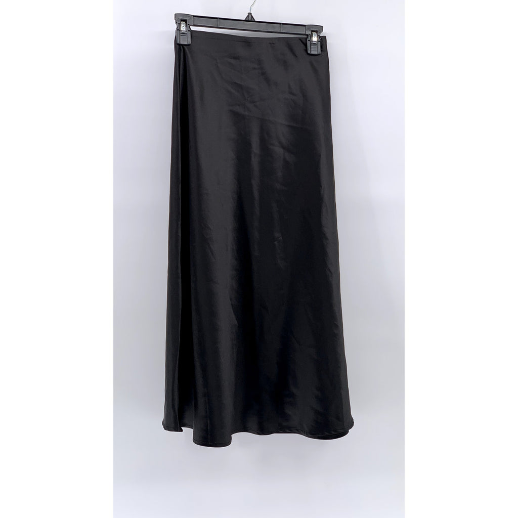 ZEAGOO Women's Black Satin Midi Skirt SZ XS