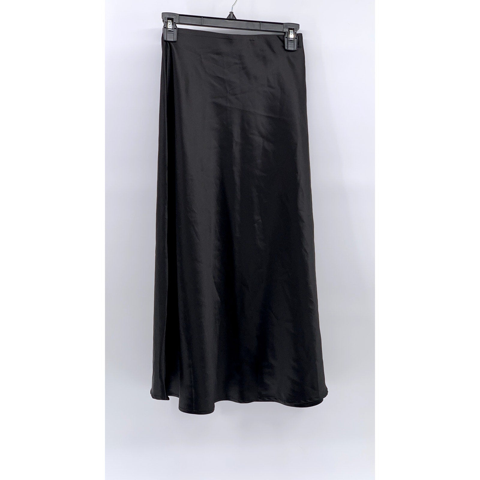 ZEAGOO Women's Black Satin Midi Skirt SZ XS