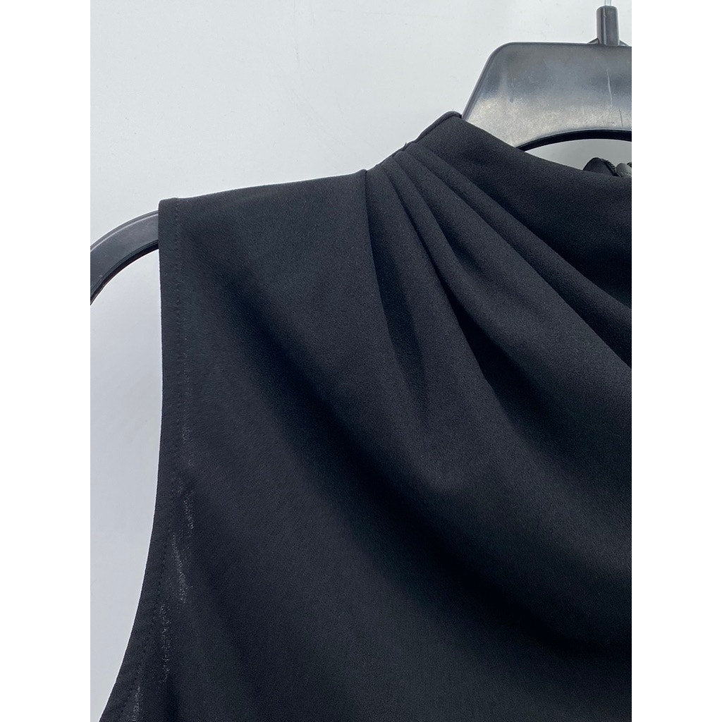 ZARA Women's Black Ruched Sleeveless High-Neck Top SZ S