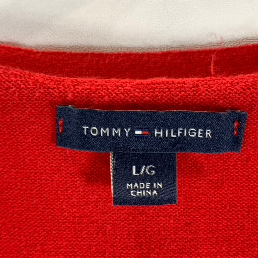 TOMMY HILFIGER Women's Red V-Neck Diamond Argyle Knit Pullover Sweater SZ L