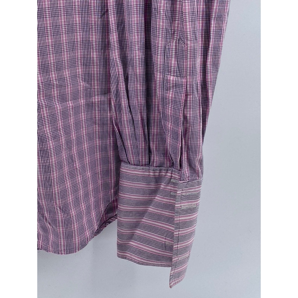 NICHOLAS JERMYN Men’s Pink Micro Plaid Slim-Fit Button-Up Long Sleeve Shirt SZ16