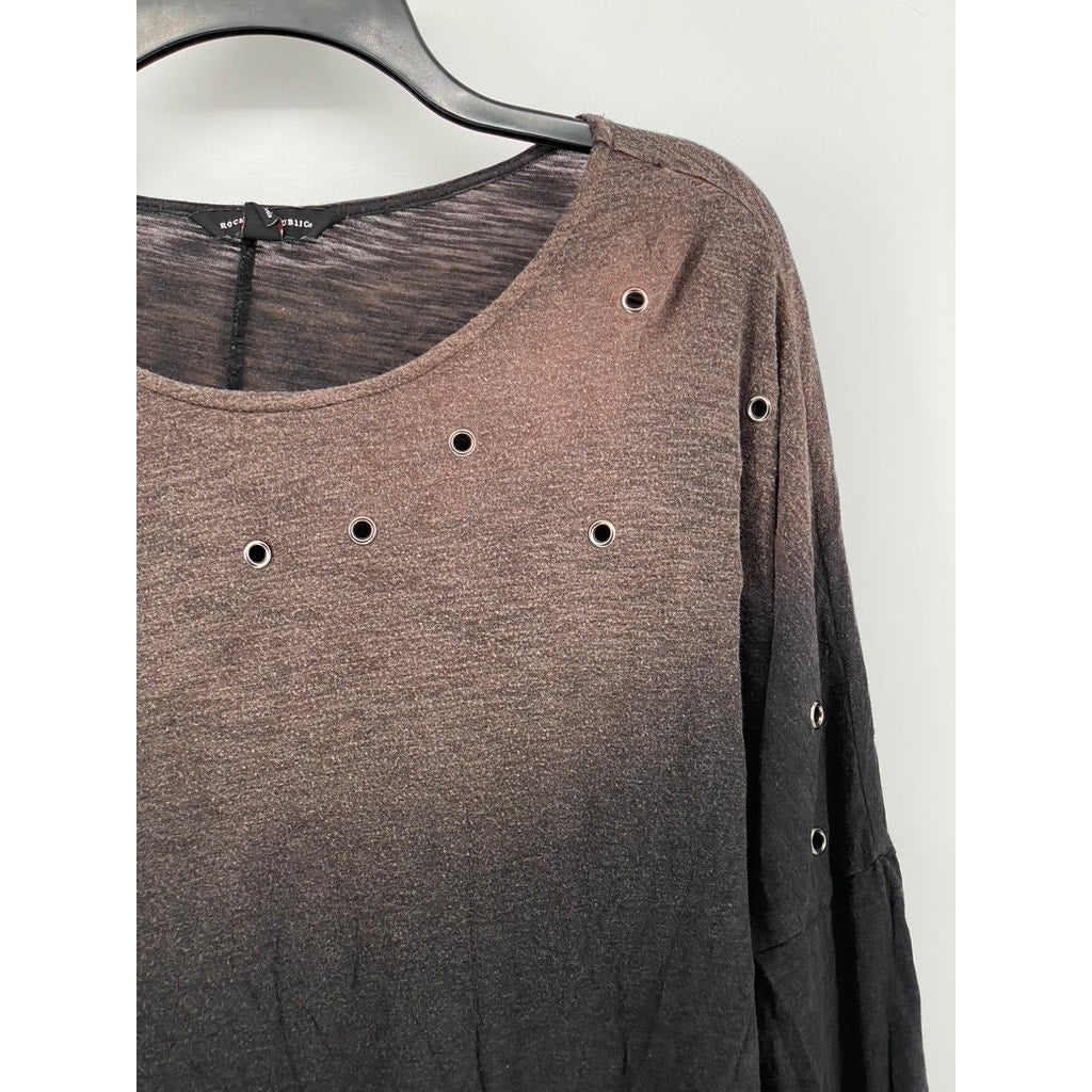 BECK & REPUBLIC Women's Black-Brown Distressed Ombre Studded Top SZ L