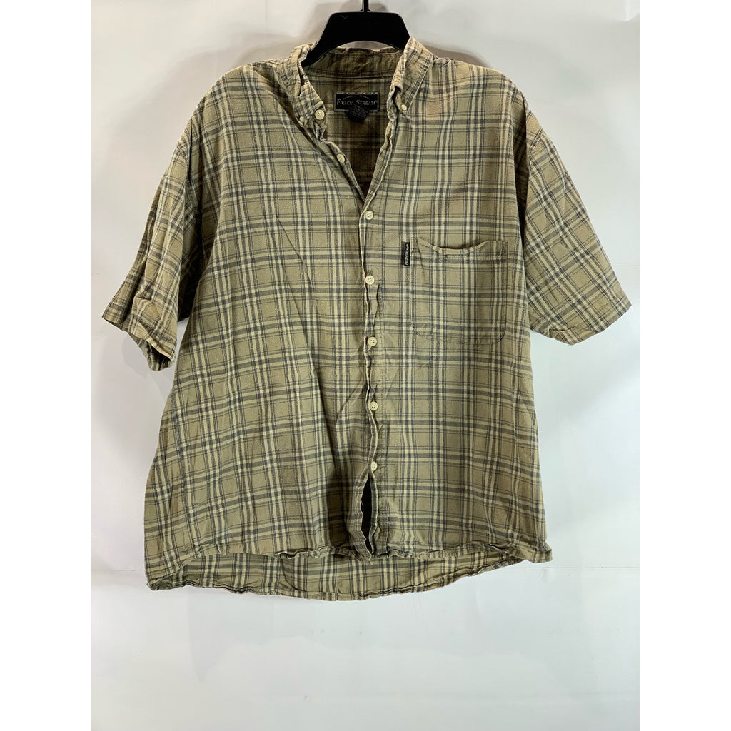 FIELD & STREAM Men's Tan Plaid Regular-Fit Button-Up Short Sleeve Shirt SZ L