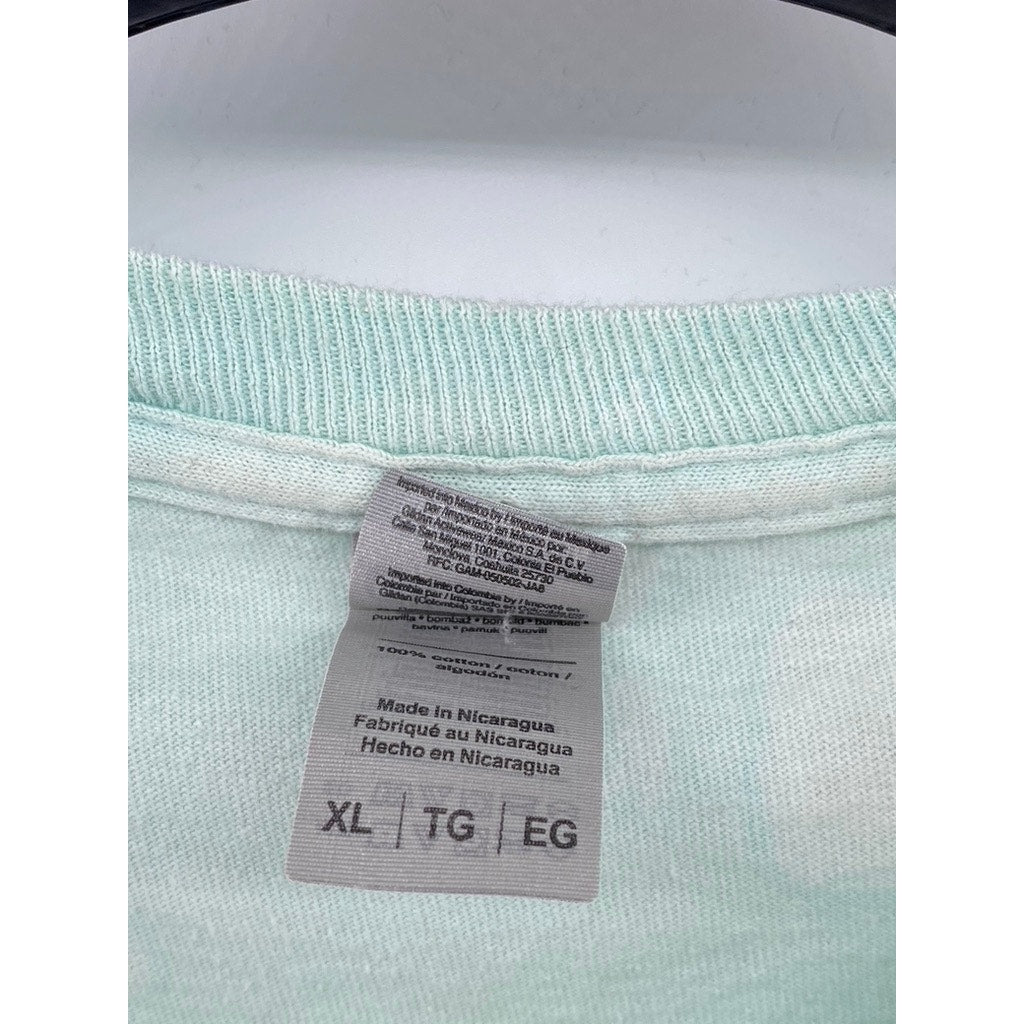 Men's Light Blue Tie-Dye Graphic Crewneck Cotton Long Sleeve Casual T-Shirt SZXL