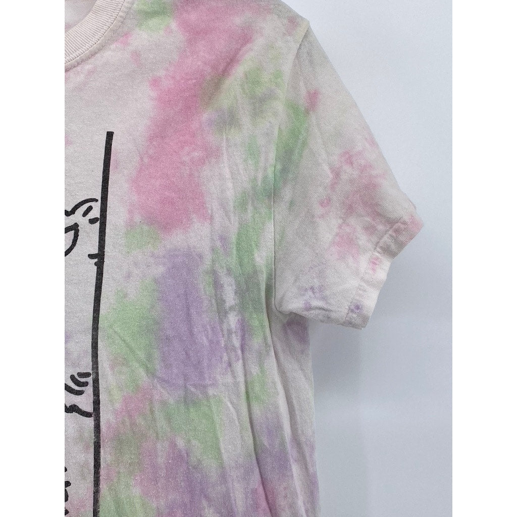 GILDAN Men's Pink-Green Tie-Dye No Justice No Peace Graphic Cotton T-Shirt SZ S