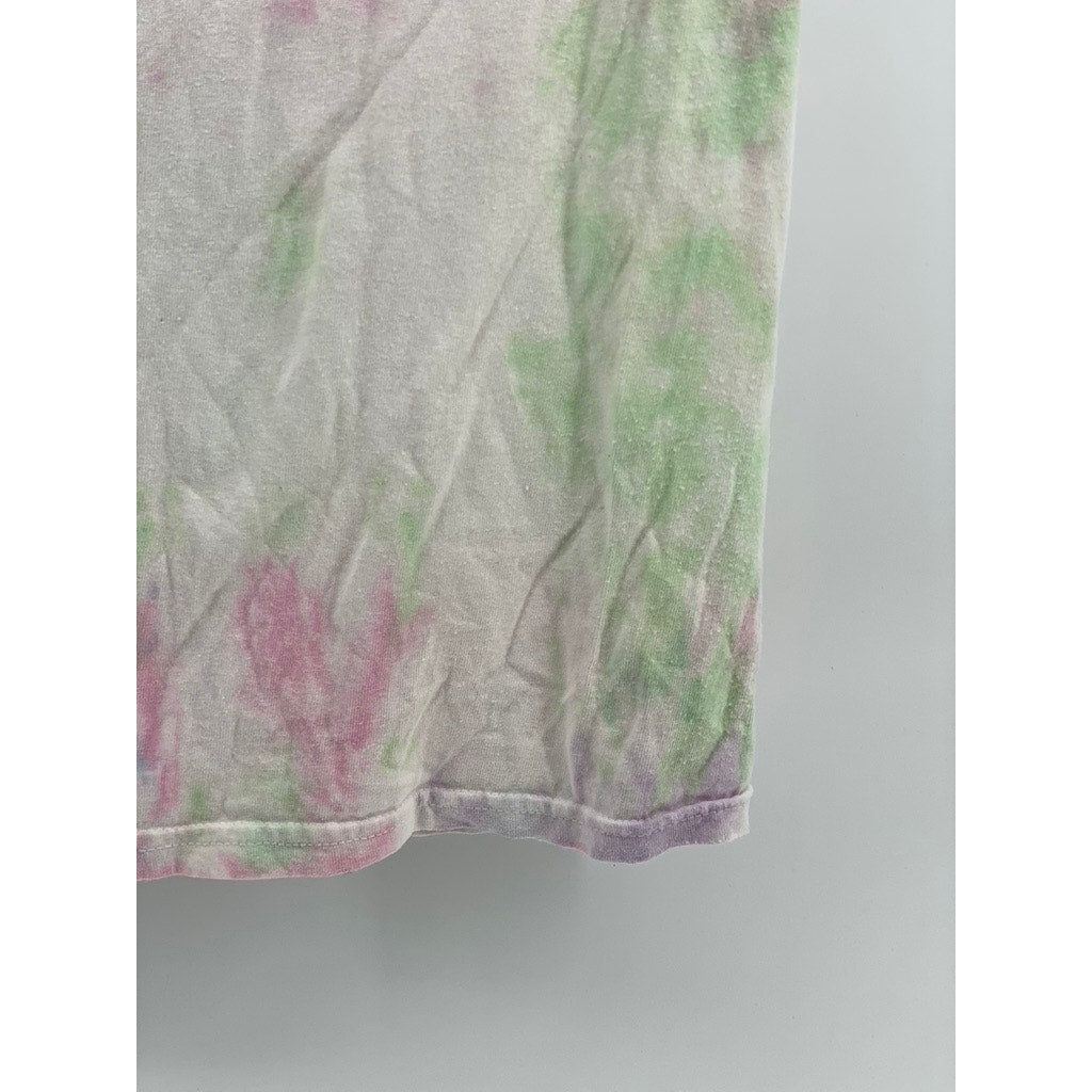 GILDAN Men's Pink-Green Tie-Dye No Justice No Peace Graphic Cotton T-Shirt SZ S