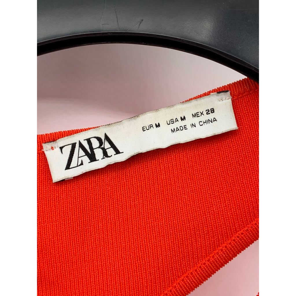 ZARA Women's Red Ribbed Crewneck Cutout Back Sleeveless Bodycon Maxi Dress SZ M