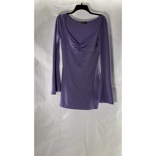 SHEIN Women's Purple V-Neck Twist-Front Long Flare Sleeve Knit Top SZ L