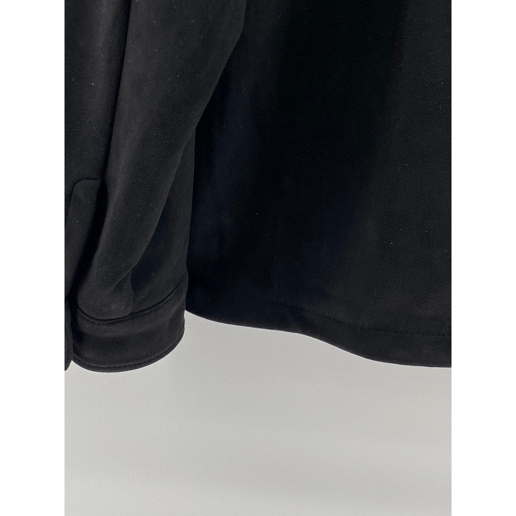 ZARA Men's Black Faux-Suede Pullover Half-Zip Long Sleeve Hooded Sweater SZ L-XL