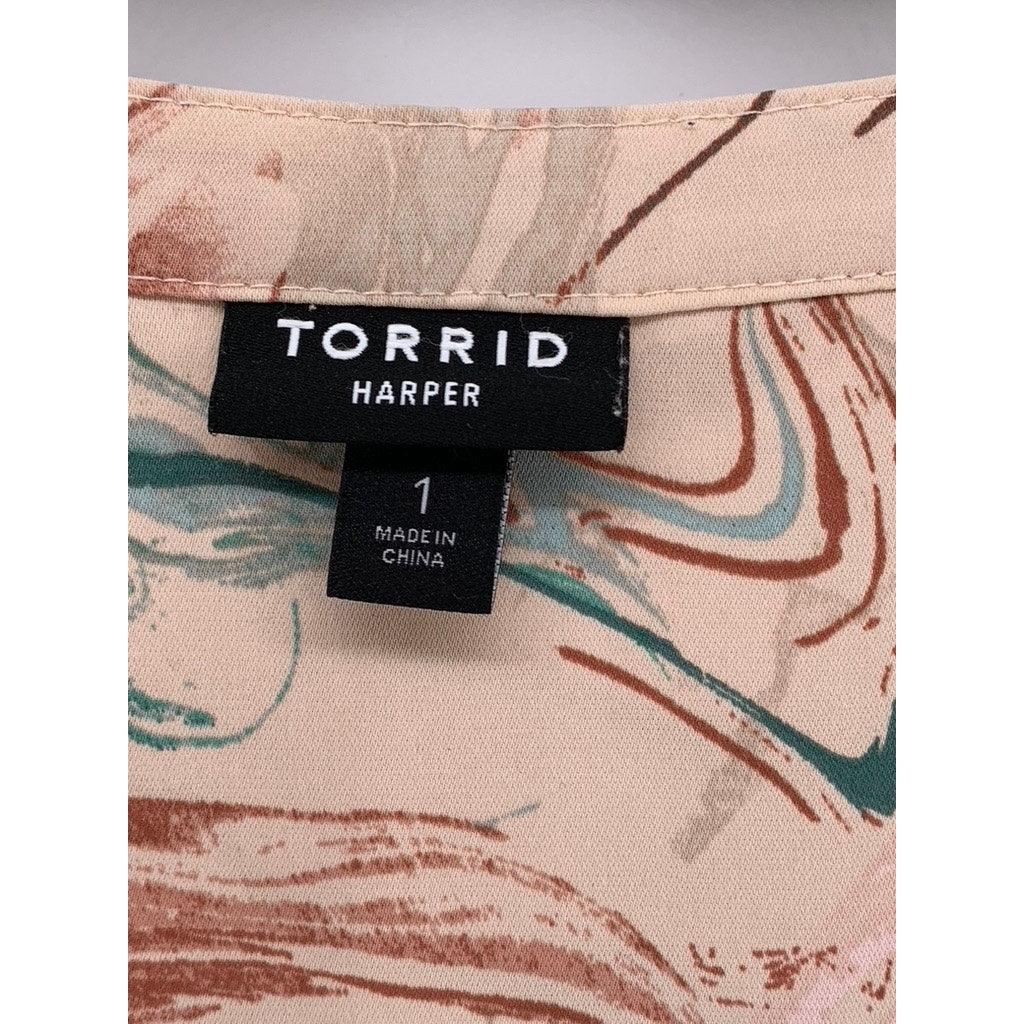 TORRID Women's Beige Printed Split Neck 3/4 Sleeve Top SZ 1(US1X)