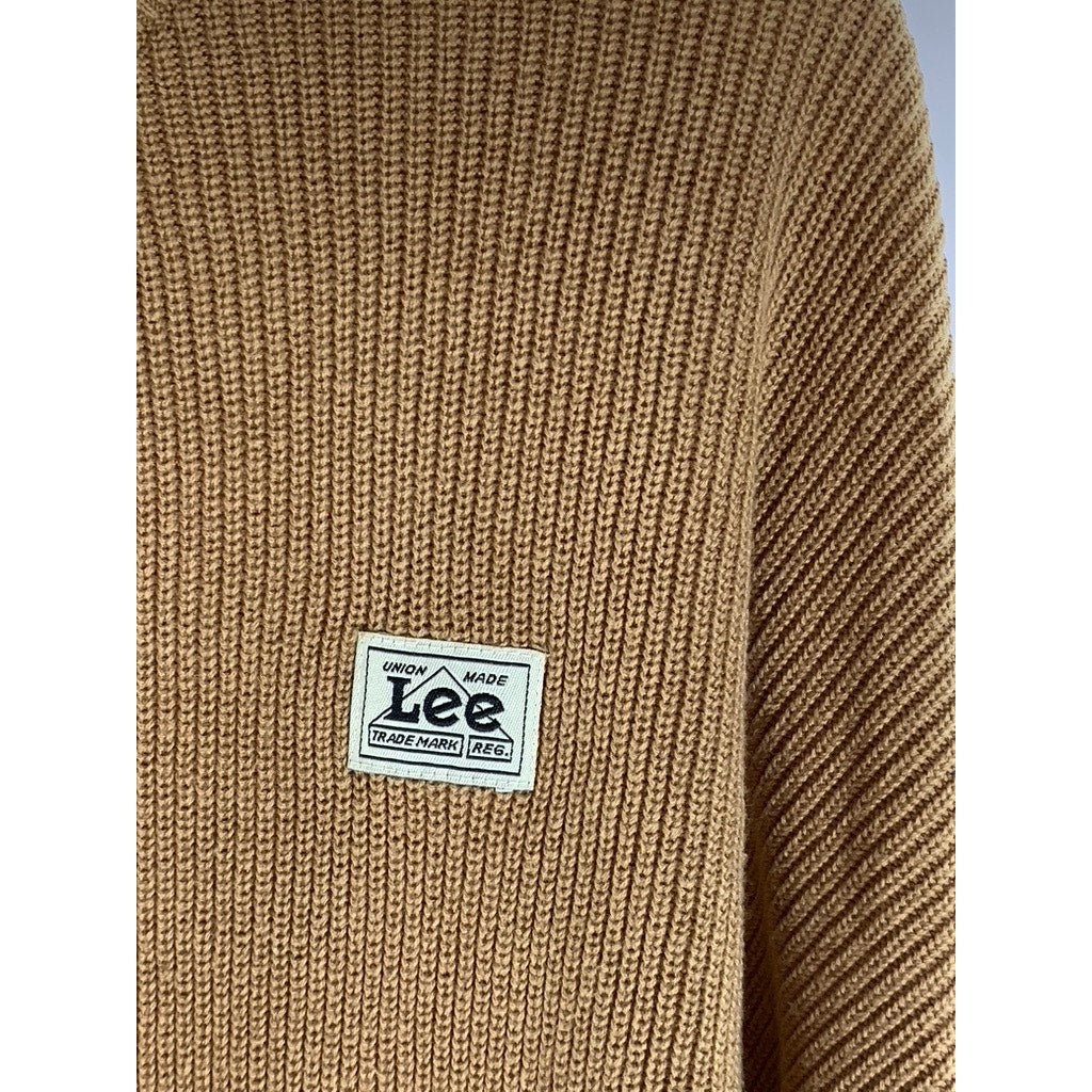 LEE Women's Brown Patch Logo Ribbed Mock-Neck Pullover Sweater SZ 14(L)