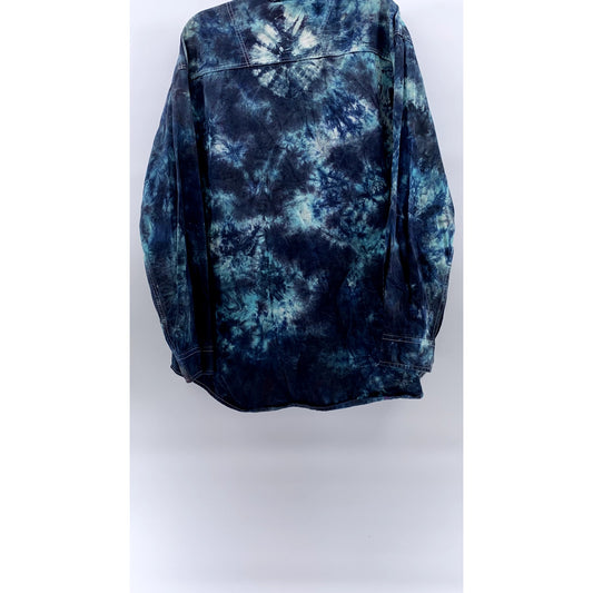 ULTRA CLUB Men's Blue Tie-Dye Regular-Fit Button-Up Long Sleeve Shirt SZ XL