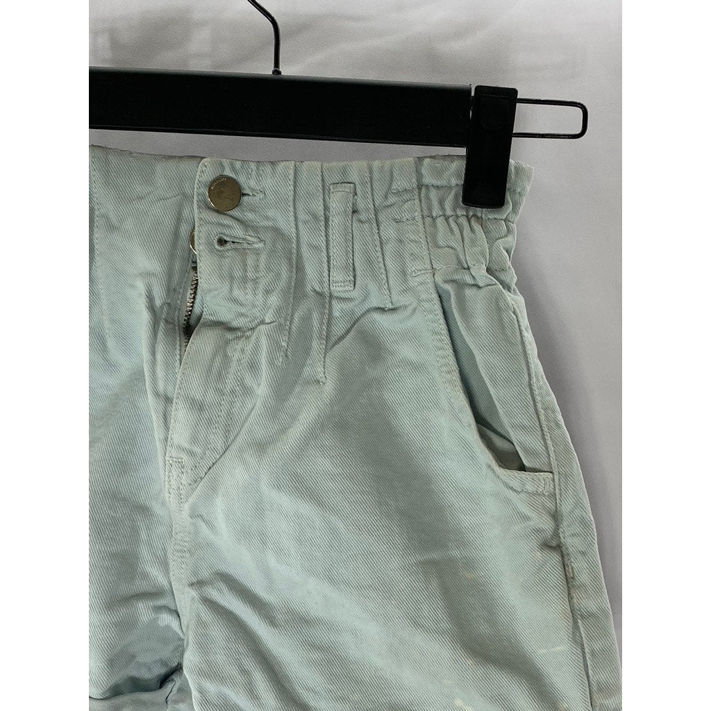 ZARA Girls' Light Blue Denim Button-Front Paperbag Shorts SZ 9