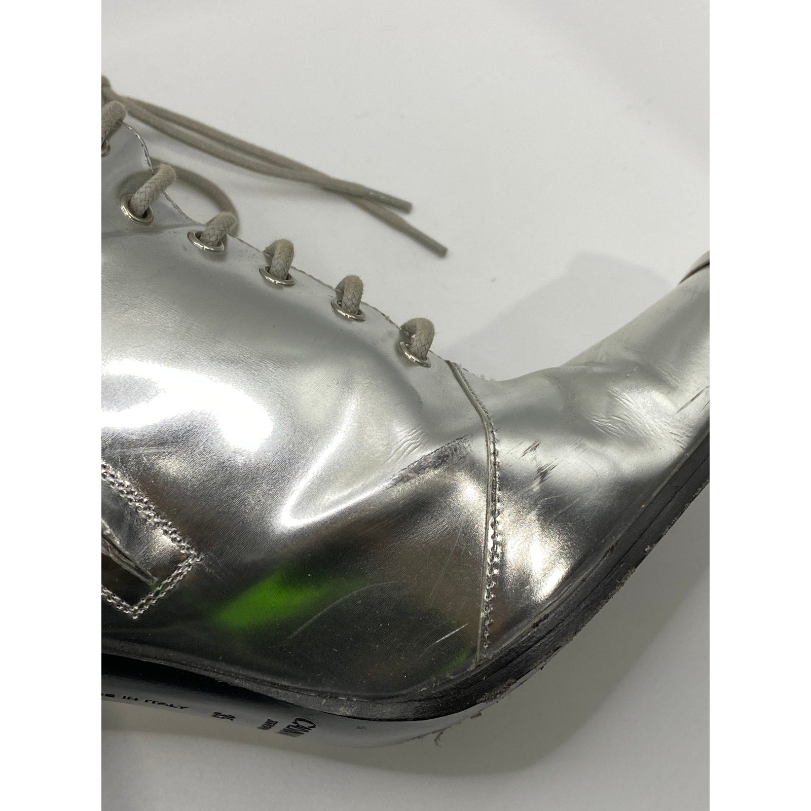 CALVIN KLEIN Women's Silver Metallic Windora Mid Lace-Up Grunge Boots SZ 5