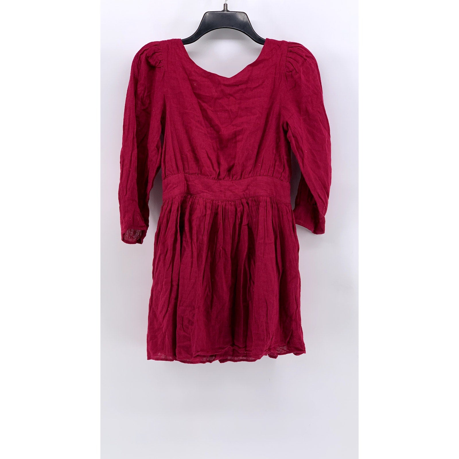FREE PEOPLE Women's Fuchsia Antigua Open V-Back Button Long Sleeve Dress SZ XS