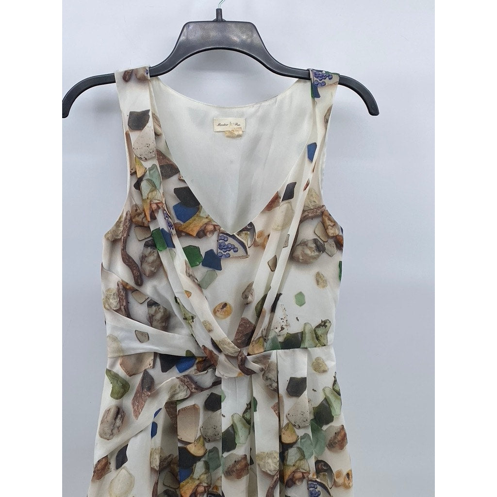 MEADOW RUE Women's Beige Printed Beach Treasures Asymmetrical Knee Dress SZ 2