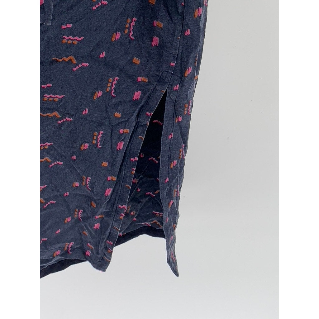 LAFAYETTE 148 NEW YORK Women's Navy Blue Silk Printed Doha Slit Shirtdress SZ M