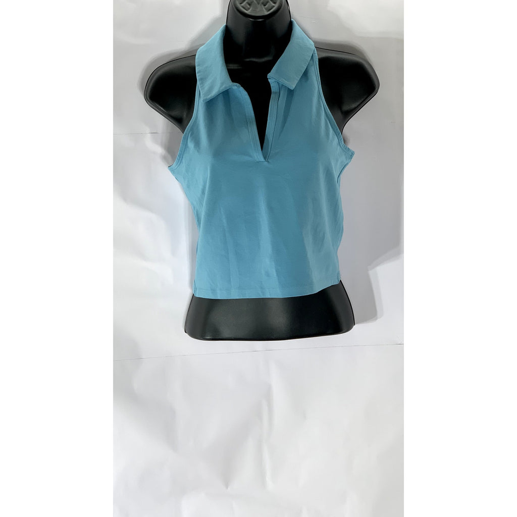 ABERCROMBIE & FITCH Women's Blue Soft Sleeveless Soft A&F Polo Crop Top SZ M