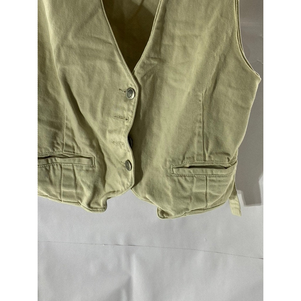 NASTY GAL COLLECTION Women’s Tan Denim 3-Button Adjustable Back Vest SZ 4
